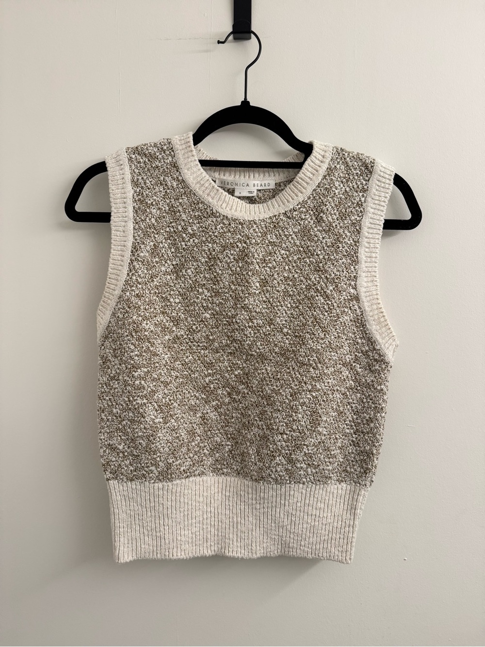 Veronica Beard Cream Textured Knit Sweater Vest Sleeveless Pullover S